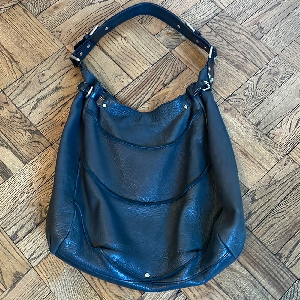 Kenneth Cole New York Large Black Leather Hobo Handbag